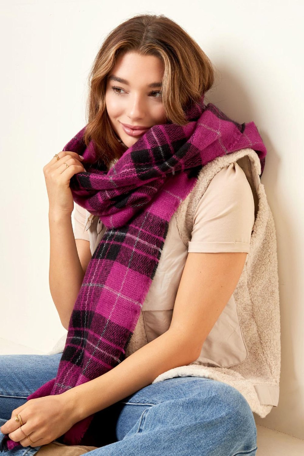 Scarf with checks Pink Acrylic h5Picture2